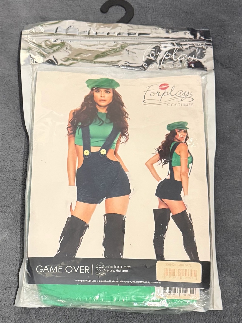 Forplay Green Crop Top with Black Suspender Shorts and Beret